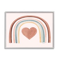 Stupell Earth Toned Rainbow Arch Heart Landscape Painting Gray Framed Art Print Wall Art