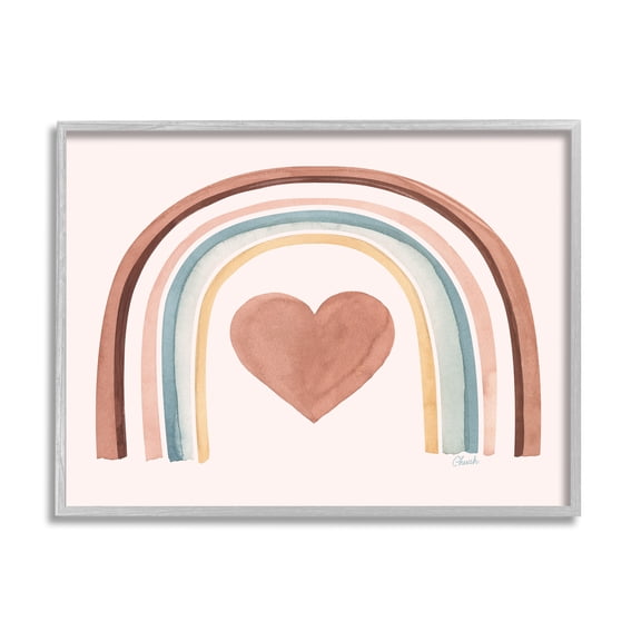 Stupell Earth Toned Rainbow Arch Heart Landscape Painting Gray Framed Art Print Wall Art
