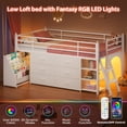thumbnail image 3 of Low Loft Bed Twin Size with 6 Storage Drawers, Metal Loft Bed with 5-Tier Mobile Bookshelf and LED Lights, Under-Bed Play Space, No Box Spring Needed, White, 3 of 9