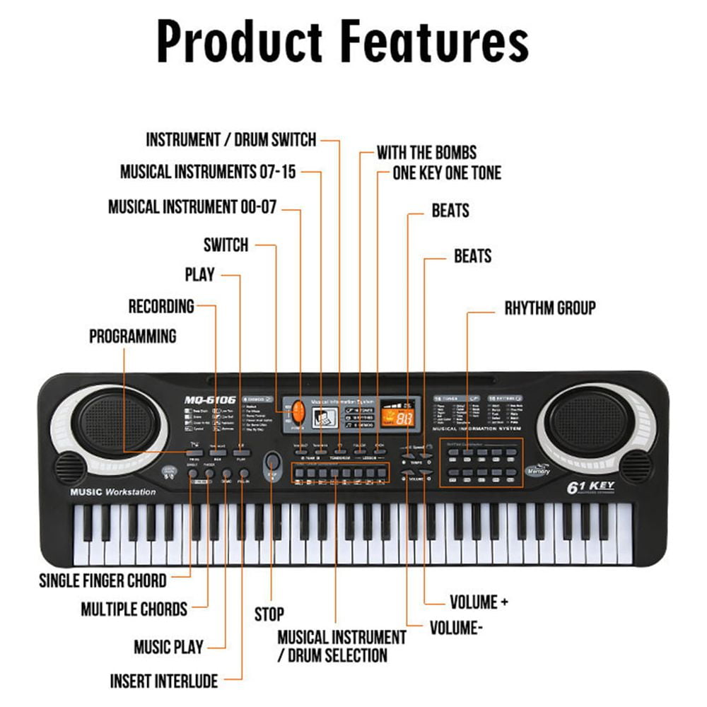 Fznkrag 61 Keys Digital Music Electronic Keyboard Electric Piano Organ & Microphone Set