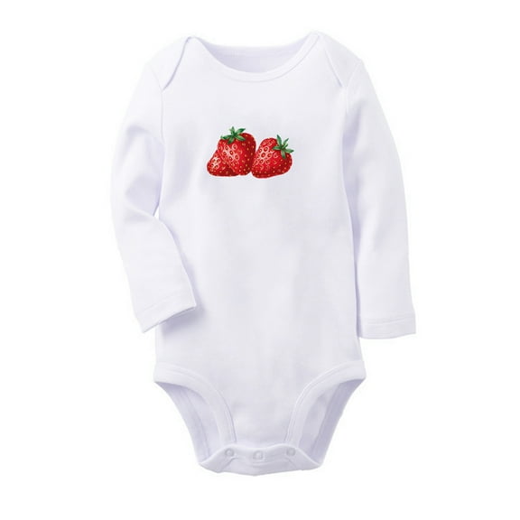 Fruit Strawberry Image Print Cute Rompers, Newborn Baby Unisex Bodysuits, Infant Jumpsuits, Toddler 0-12 Months Kids Long Sleeves Oufits (White, 6-12 Months)
