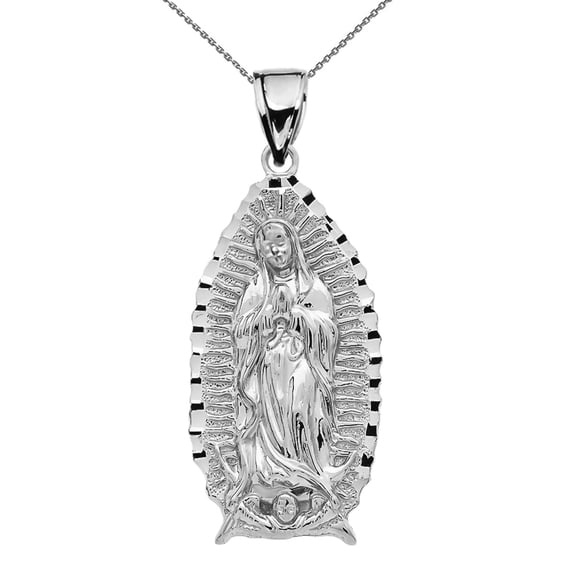 Sterling Silver Virgin Mary Pendant Guadalupe Necklace, 20"