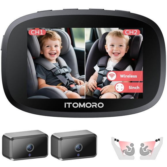 Cámara dual inalámbrica para coche de bebé Itomoro, pantalla HD de 5 pulgadas, 2 cámaras