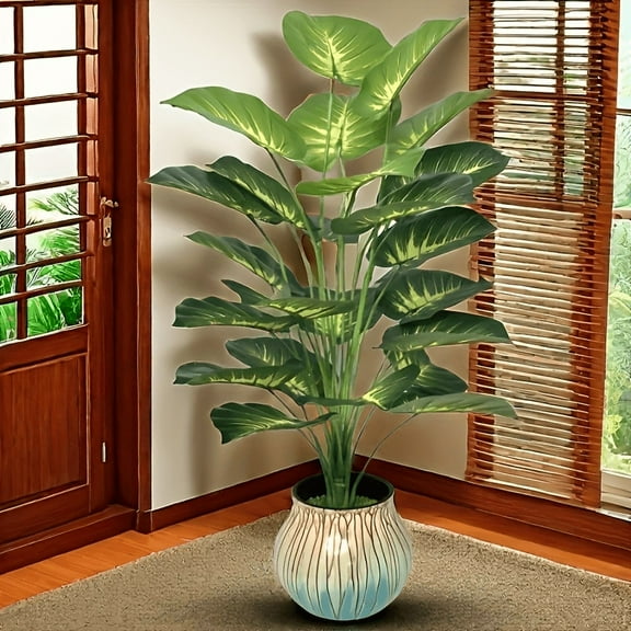 80cm Artificial Palm Tree, Lifelike Tropical Fake Plant with Large Green Leaves, Durable Plastic Decoration for Home, Office, Wedding, Party, Holiday, No Pot