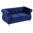 thumbnail image 3 of Passion Furniture Westwood 60 in. Navy Blue Velvet 2-Seater Sofa with Wood Legs, 3 of 5