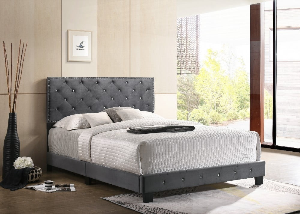 King Size Solid Wood Platform Bed Frame with Gray Finish for Modern Living