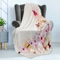thumbnail image 4 of Peach Soft Flannel Fleece Throw Blanket, Spring Flower Arrangement with Little Butterflies Wildflowers on Branch, Cozy Plush for Indoor and Outdoor Use, 70" x 90", Multicolor, by Ambesonne, 4 of 5