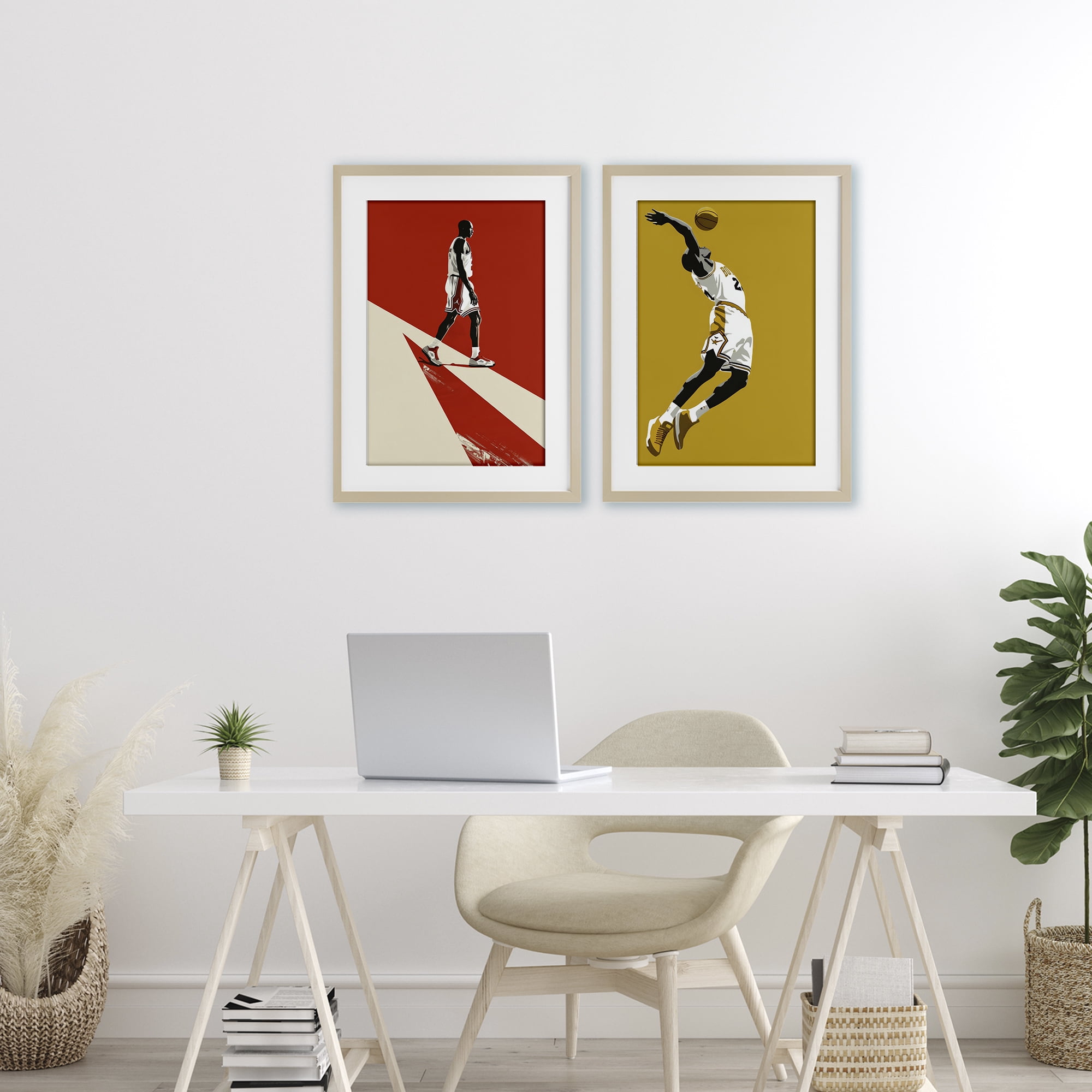 Stupell Industries Iconic NBA Champions 2 Piece Birch Framed Print Under Glass Set, design by Ray Powers