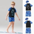 thumbnail image 2 of TOWED22 Baby Boy Swimsuit Set Toddler Rash Guard Swimwear Short Sleeve Swim Shirt Trunks with Hat 3Pcs Beachwear Blue,5-6 Y, 2 of 9