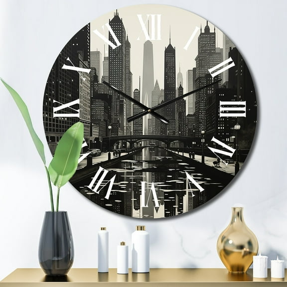 Designart "Skyscrapers Urban gracefulness III" Architecture Oversized Wall Clock