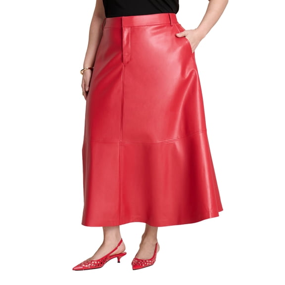 ELOQUII Women's Plus Size Faux Leather Midi Skirt