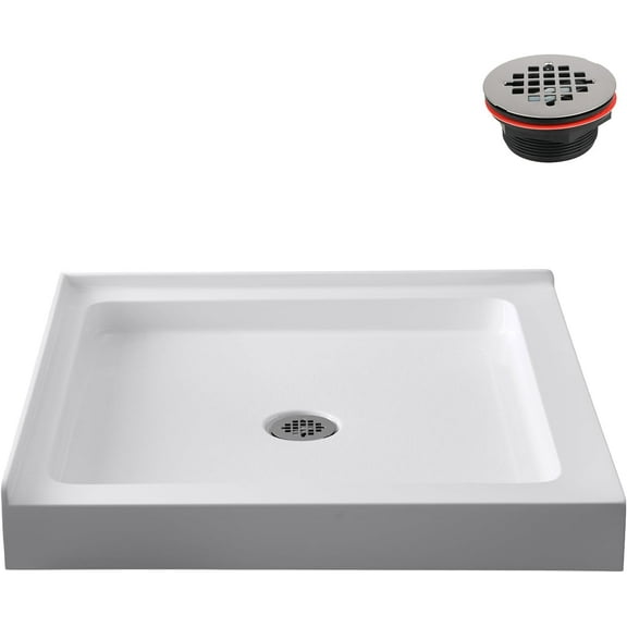 Streamline GB-629-520 36 in. x 36 in. Corner Acrylic Shower Base in Glossy White With Center Drain, Drain Included
