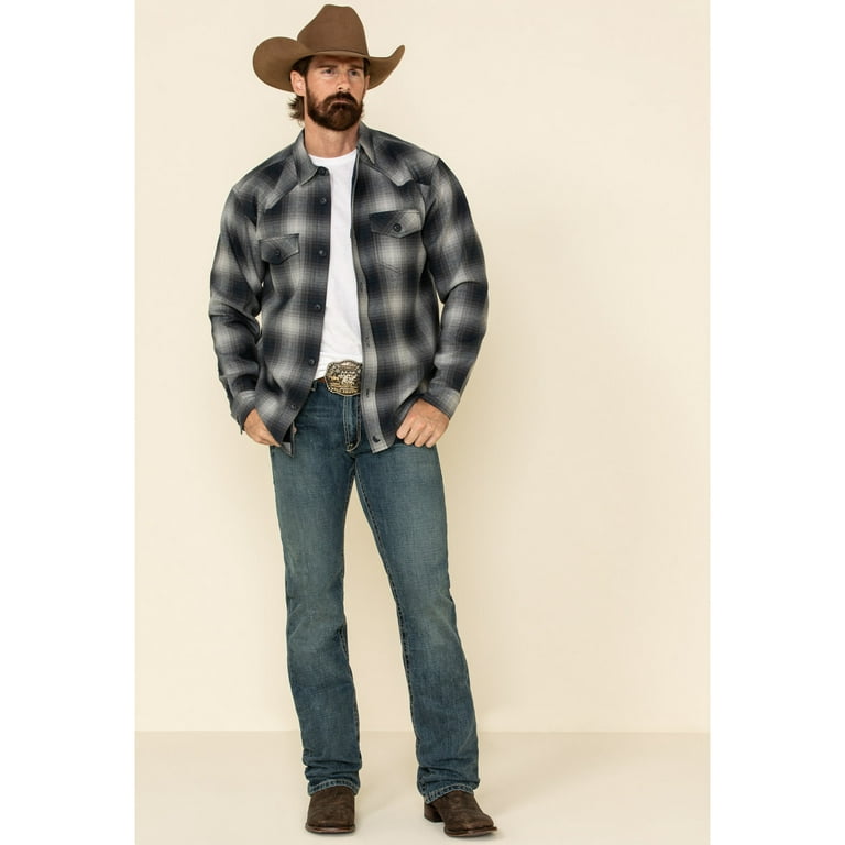 Cody James Men's Evergreen Large Ombre Plaid Long Sleeve Western