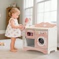 thumbnail image 3 of Robud Wooden 6-in-1 Baby Doll Changing Table with Baby Doll Crib, Washing Machine, Bottle Sterilizer, Storage Area, and Doll Seat, Ideal Role-Playing Toy for Kids 3+, Fits Dolls Up to 20 in, Pink, 3 of 15