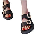 thumbnail image 6 of BADHUB Women’s Flat Sandals Open Toe Slide Sandals Adjustable Double Buckle Comfortable Walking Beach Leather Shoes Black 40, 6 of 6