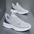 thumbnail image 4 of Men's Light White Fine Knit Lace Up Running Sneakers, Breathable Lightweight Cushioned Non-Slip Commuting Walking Shoes, Wide Toe Gym Travel Casual Footwear, 4 of 7