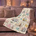 thumbnail image 6 of Whimsical Vintage Camping Trailers Tents Cream, Rustic Camping Scene, Warm Flannel Blanket for Cabin and Lodge with Detailed Artwork, Outdoor Lovers Camping Gift, Festive Home Decor, 6 of 9
