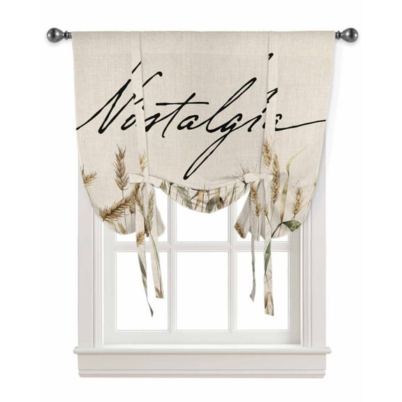 Pastoral Botanical Tie Up Curtains for Kitchen Bathroom Bedroom Windows 54 Inch Length, Vintage Fall Wheat Rustic Botanical Balloon Drape Curtains Shade Rod Pocket Drapery Curtain Panel, 42"x63"