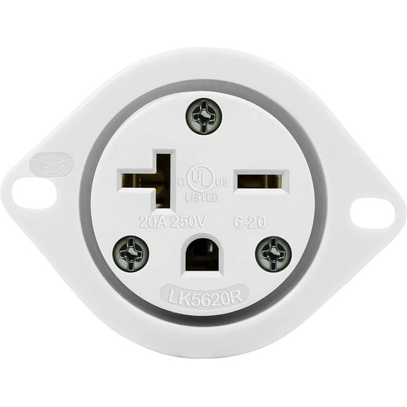 ENERLITES Straight Blade Flanged Outlet, NEMA 6-20, 20A 250VAC, Commercial & Industrial Grade, 2 Pole, 3 Wire, UL Listed, 66234-W, White