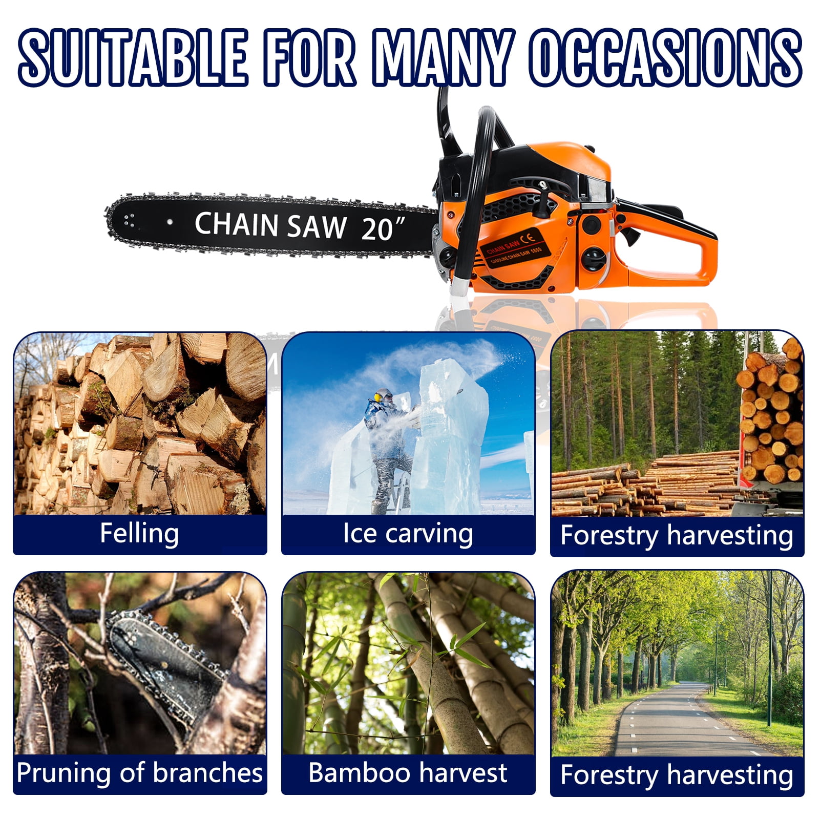 58CC Gas Chainsaw 20 Inch, Powerful 2-Stroke Petrol Top Handle Chain Saw, Heavy Duty Gas Powered Chainsaw for Tree Cutting, Wood Trimming, Firewood