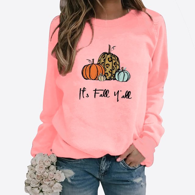 DPTALR Femmes Confortable Décontracté Courge à Lettres Imprimées Chandail à Col Rond Manches Longues T-Shirt Blouse Hauts