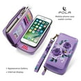 thumbnail image 5 of Multifunctional Wallet Case For iPhone 6 Plus / 6S Plus with RFID Blocking Card Slots,Detachable Purse Soft PU Leather Magnetic Snap Hand Strap Zipper Pocket Cute Flower Case with Carabiners,Purple, 5 of 14