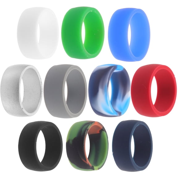 LULULION 10Pcs Silicone Rings for Men Ergonomic Design Breathable Flexible Finger Rings