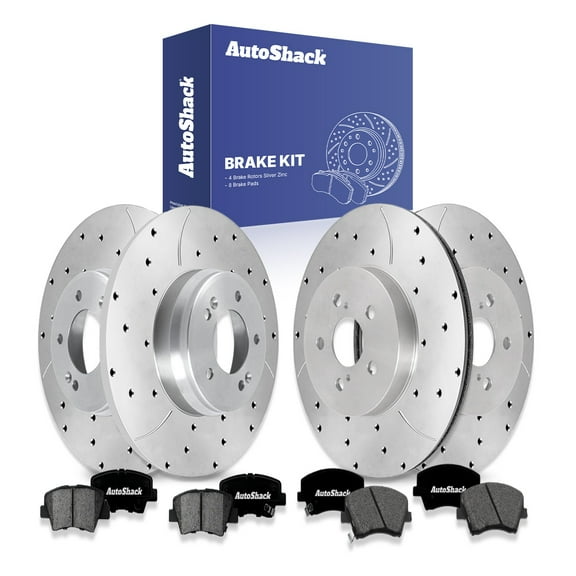 AutoShack Front & Rear Brake Rotors & Premium Pads for Hyundai, Elantra 2017-2020, FWD L4 2.0L - Silver Zinc Coated Drilled & Slotted - SilverShield Pro