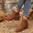 thumbnail image 4 of Lovzfmll Ankle Boots for Women, Plus Size Suede Ankle Low Heel Side Zipper, Chunky Low Heel Pointy Toe Chelsea Boots Casual Fall Brown Boots, 4 of 9
