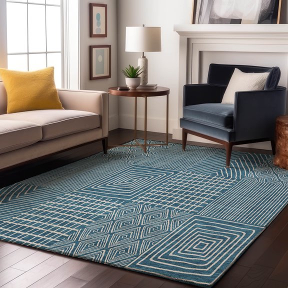 Addison Rugs Mayfield Premium Machine Washable Transitional Geometric Teal Rectangle Rug, 5' x 7'6"