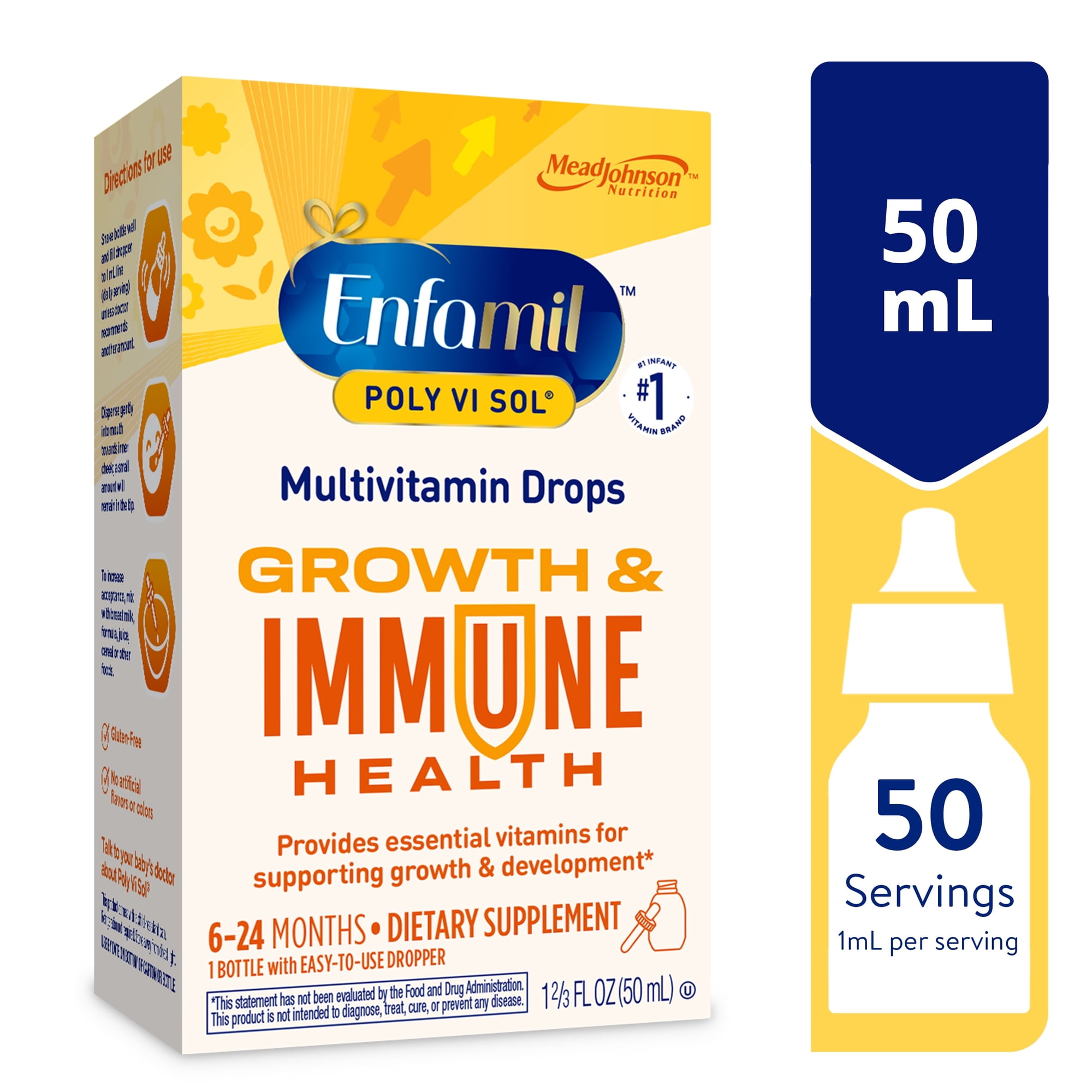 Enfamil Poly-Vi-Sol Liquid Multivitamin Drops, Supports Growth & Immune Health, 1.69 FL OZ Bottle