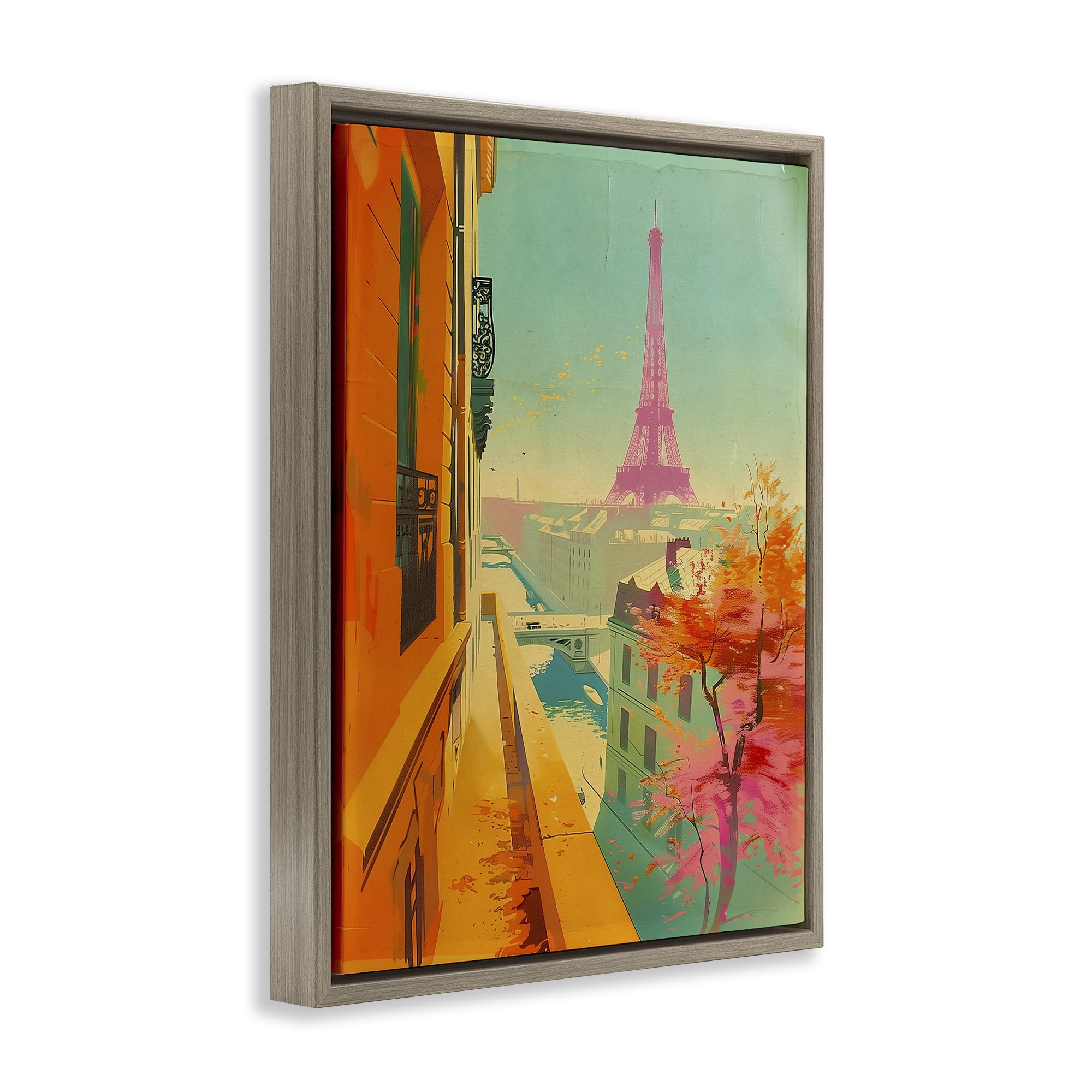 Stupell Industries Modern Eiffel Tower Town & City Painting Brown Floater Framed Art Print Wall Art, 17 x 21