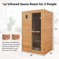thumbnail image 3 of Costway 2 People Far Infrared Wooden Sauna Room with Bluetooth Speakers 4 Light Strips Free Red Light Therapy, 3 of 10