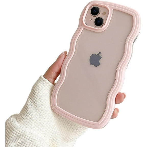 Compatible with Clear iPhone 15 Plus Case Cute Simple Curly Wave Bumper Case Aesthetic Phone Case for Girls Women Soft TPU Protective Phone Cover-Pink