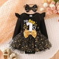 thumbnail image 2 of Bibifish Baby Girls 3 Piece 1st Birthday Set Black Bodysuit With MY 1ST Gold Print With Tutu Skirt And Headband Sparkly Star Soft Baby Wear Celebration Cute Outfit, 2 of 9