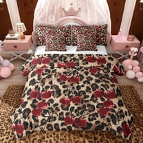 Feelyou Cartoon Cherry Twin Bedding Sets 7pcs, Brown Cheetah Print Bedding Comforter Set