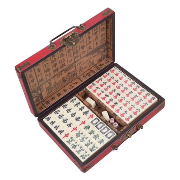 Light Portable Vintage Traditional Chinese Mahjong Set with Box，Including 2 Mahjong Without Printing，2