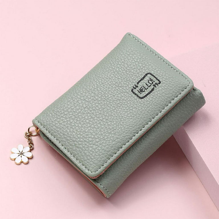 Women Wallet Mini Folding PU Leather Short with ID Window Coin Purse Green