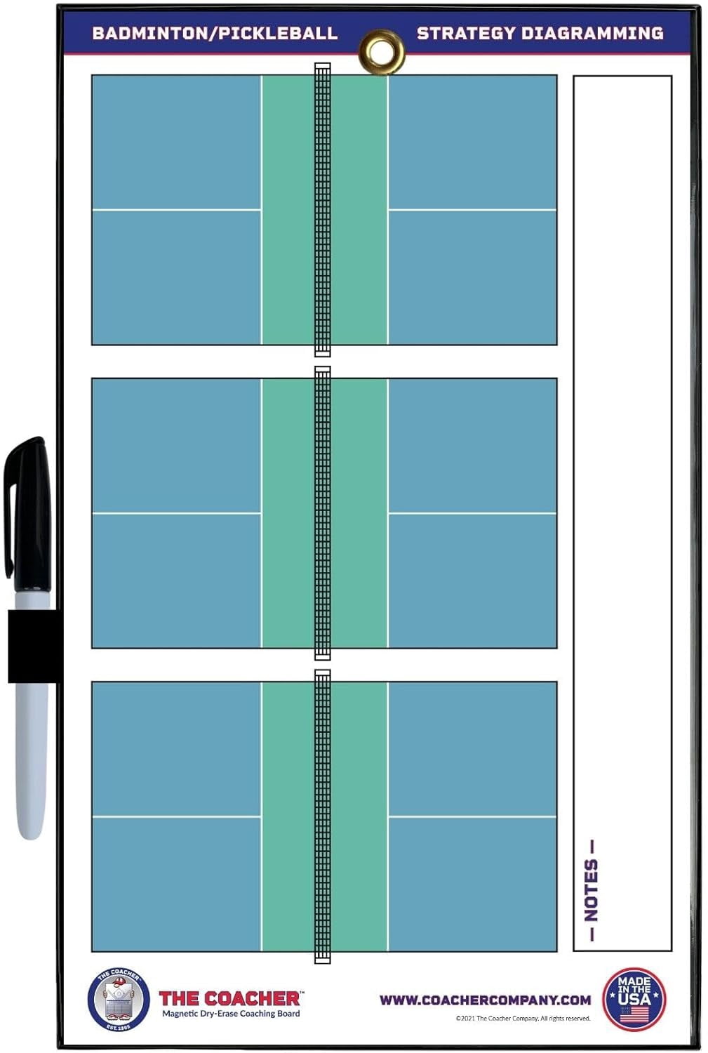 The Coacher Premium Dry Erase Magnetic Badminton or Pickleball Coaching Coach Board Clipboard - Made in The USA - Double-Sided - Training Aids Equipment Gear