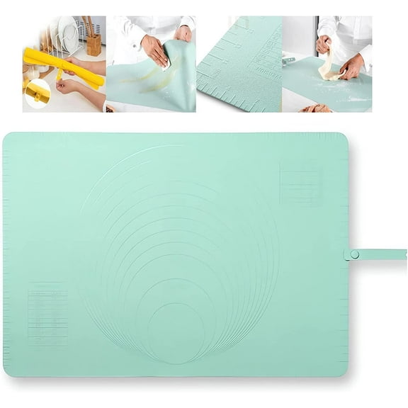 Extra Large Kitchen Silicone Pad - 2023 New Multifunctional Pastry Mat, Non Slip Non Stick Silicone Baking Mats for Rolling Out Dough and Cookie Sheets, Thick Heat Resistant Mat for Oven Bread (Green)