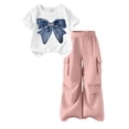 thumbnail image 2 of Avrnliq Girls 2-Piece Outfit Set Pink Sequin Bow Graphic Tee High Waist Wide Leg Cargo Pants Casual Streetwear for Girls 5-15Y,Size 7-8 T, 2 of 8
