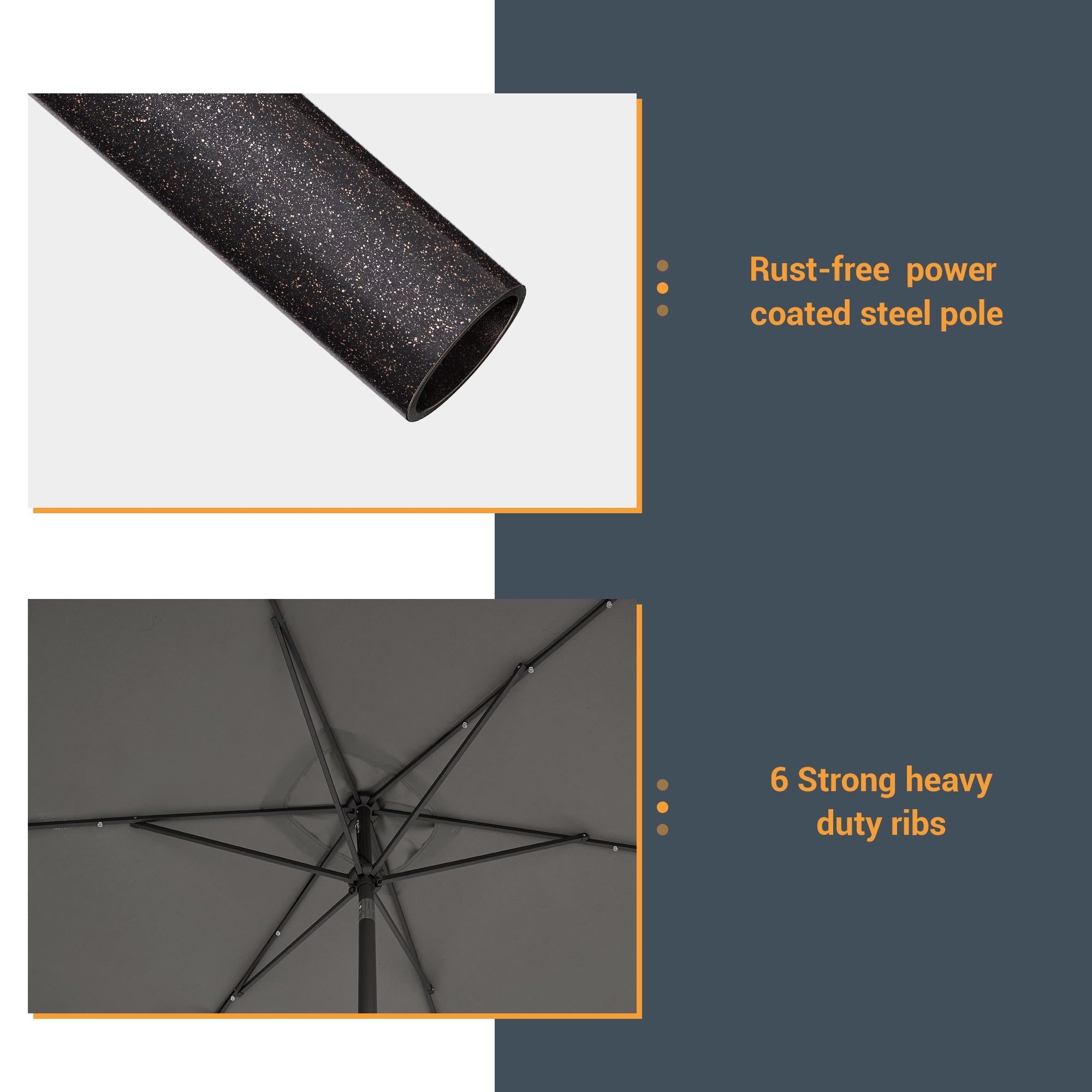 ACEGOSES 10x 6.5ft LED Solar Outdoor Patio Rectangle Table Umbrellas with Non-Fading Canopy for Garden and Yard,Gray
