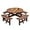 Seats 8 With 4 Built-in Benches, variant on Round Wooden Picnic Table for Outdoors, 6 Person Round Outdoor Table and Chairs, Built-in Benches, Umbrella Hole for Garden, Backyard