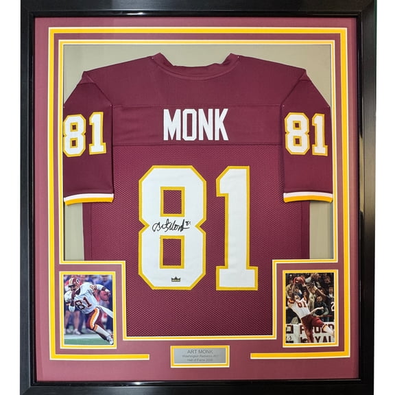 Framed Facsimile Autographed Art Monk 35x39 Washington Red Reprint Laser Auto Football Jersey