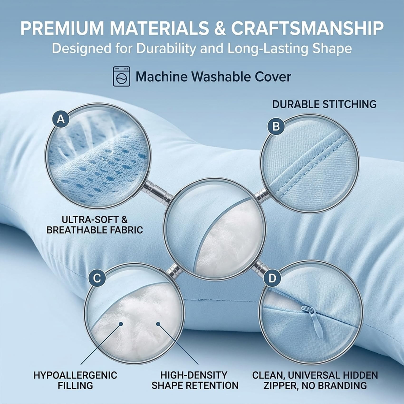 Pea Pod Body Pillow for Adults, Ergonomic Long Hugging Pillow for Side Sleepers, Soft Full Body Support Cushion with Removable Washable Cover for Bed and Sofa