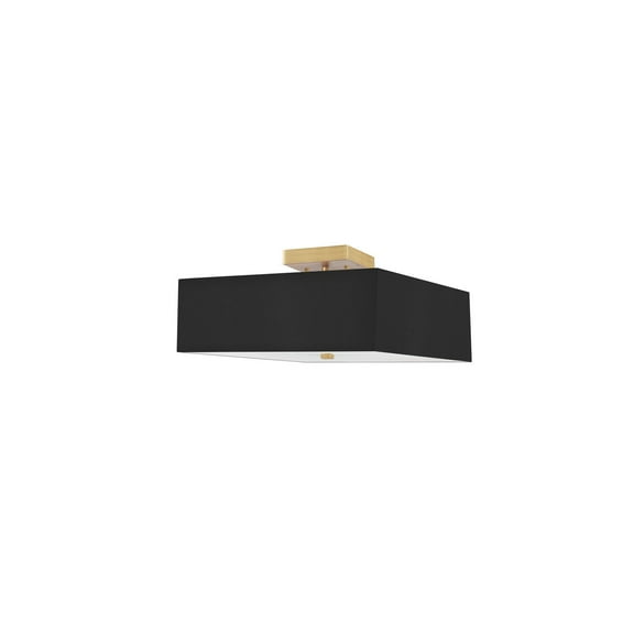 3-Light Semi-Flush Mount Light - Aged Brass & Black Shade - Modern Ceiling Fixture