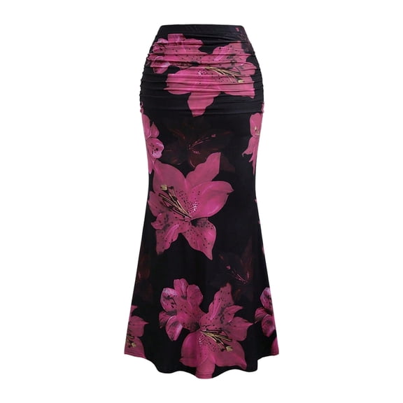 Women'S Fishtail Skirt Elegant Floral Ruched Skinny Bodycon Ruffle Long Skirts Glitter S