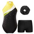 thumbnail image 2 of Sinleey Kids Girls Sleeveless Gymnastics Leotard Ballet Dance Athletic Unitard with Shorts Hair Band Yellow&Black 14, 2 of 6