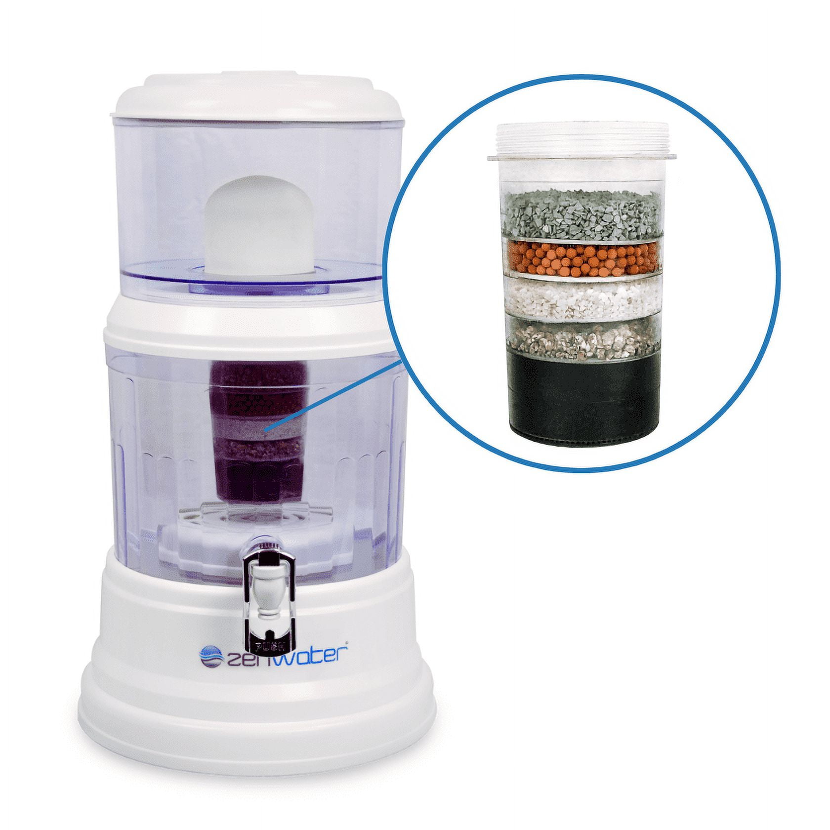 ZENWATER 8 Stage Gravity Water Filteration System - Portable Countertop Water Filter System - Alkaline Water Filter System - 4 Gallon