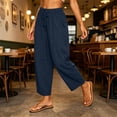 thumbnail image 5 of Ayolanni Solid Pants for Women Elastic Waist Flowy Casual Jogger Pants Boho Drawstring Loose Blue Straight Trousers with Pockets M, 5 of 8